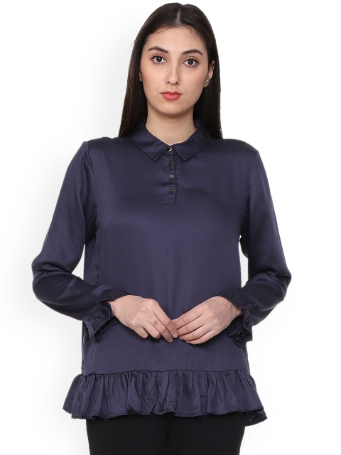 

Van Heusen Women Navy Blue Solid Shirt Style Top