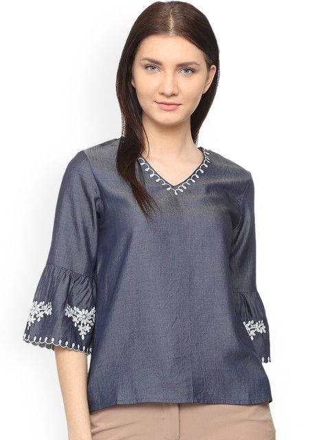 

Van Heusen Woman Women Blue Solid A-Line Top