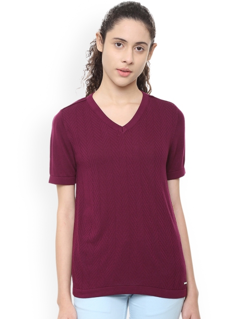 

Van Heusen Woman Maroon Self Design Top