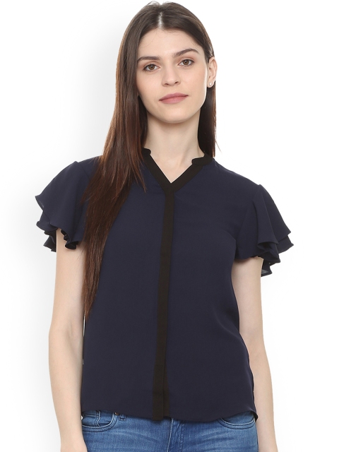 

Van Heusen Woman Navy Blue Solid Shirt Style Top
