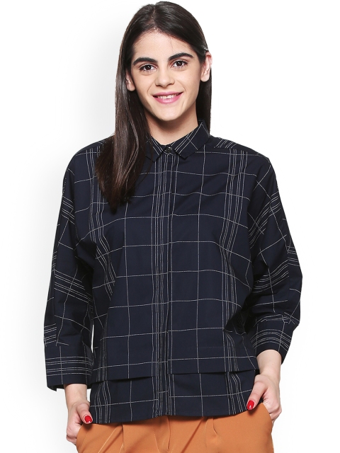 

Van Heusen Woman Navy Blue Regular Fit Checked Casual Shirt