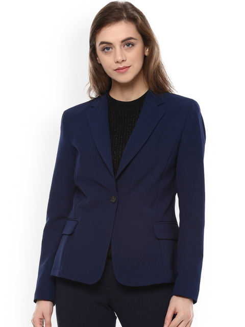 

Allen Solly Woman Navy Blue Solid Regular Fit Single-Breasted Blazer