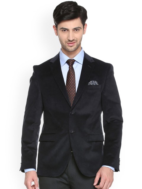 

V Dot Men Black Self Design Slim Fit Single-Breasted Blazer