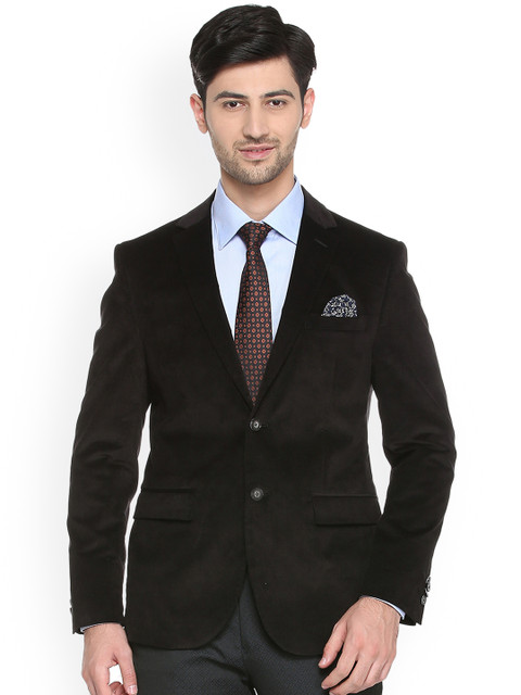 

V Dot Men Black Solid Slim Fit Single-Breasted Blazer