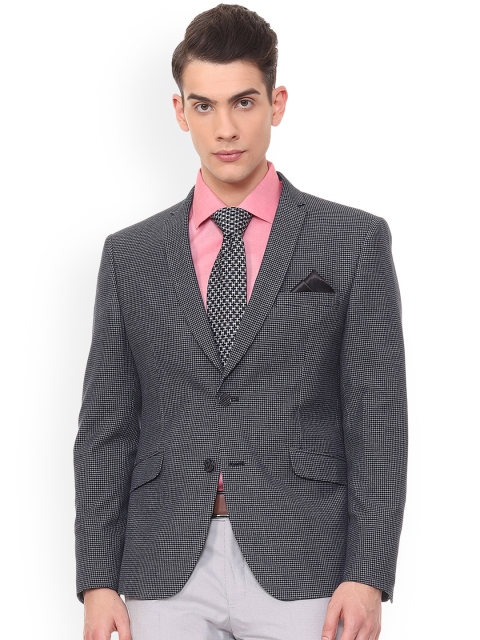 

V Dot Men Black Self Design Slim Fit Single-Breasted Blazer