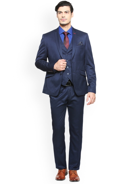 

V Dot Men Blue Solid Three-Piece Suit