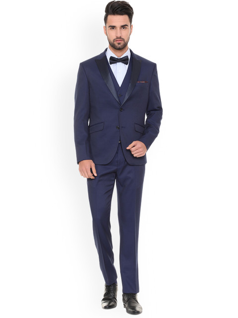 

V Dot Men Blue Solid Three-Piece Suit