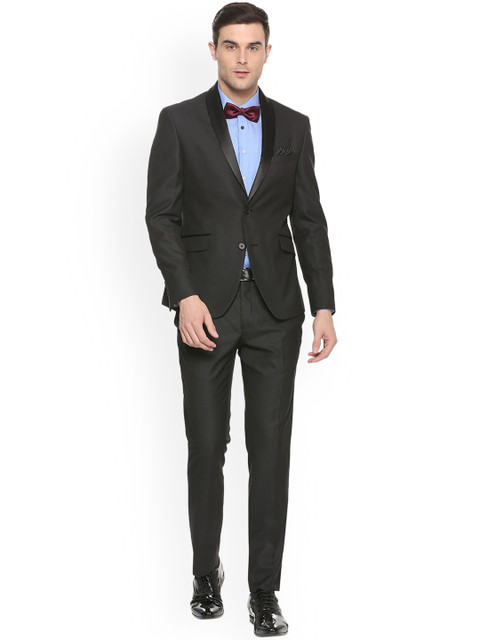 

V Dot Men Black Solid Two-Piece Suit