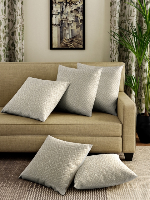 

NEUDIS Beige Set of 5 Striped Square Cushion Covers