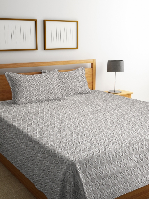 

NEUDIS Grey Printed Double Bed Cover with 2 Pillow Cover