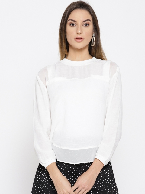 

Miss Bennett Women White Solid High-Low Pure Cotton Top