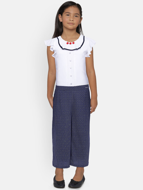 

Peppermint Navy Blue & White Printed Basic Jumpsuit