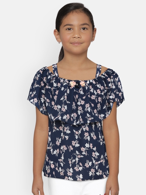 

Peppermint Girls Navy Blue & White Printed Top