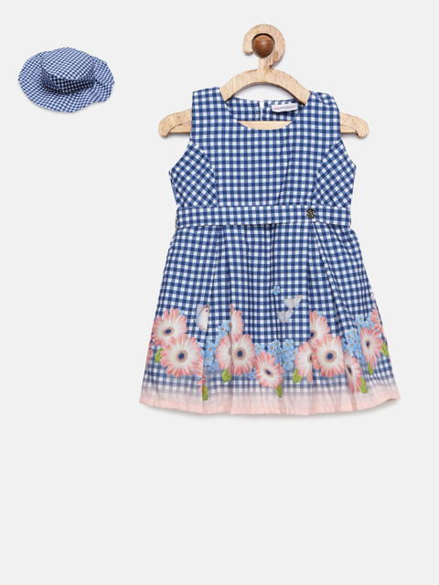 

Peppermint Girls Blue & White Checked Fit and Flare Dress
