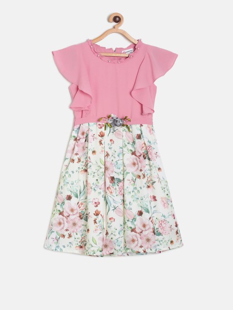 

Peppermint Girls Pink & White Printed Fit and Flare Dress