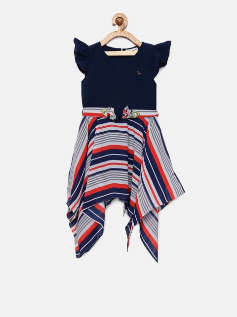 

Peppermint Girls Navy Blue & Off-White Printed Fit and Flare Dress