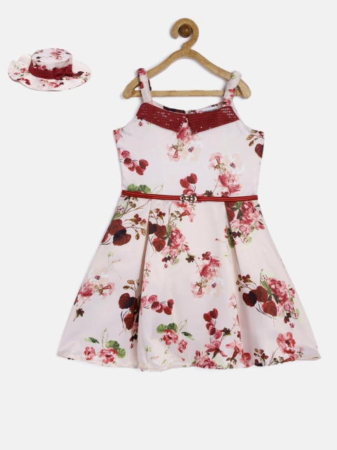 

Peppermint Girls Cream-Coloured Printed Fit and Flare Dress