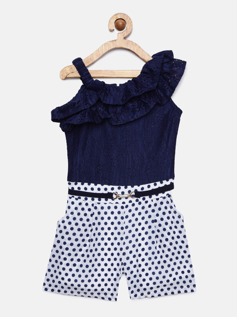 

Peppermint Girls Navy Blue & Off-White Printed Basic Jumpsuit
