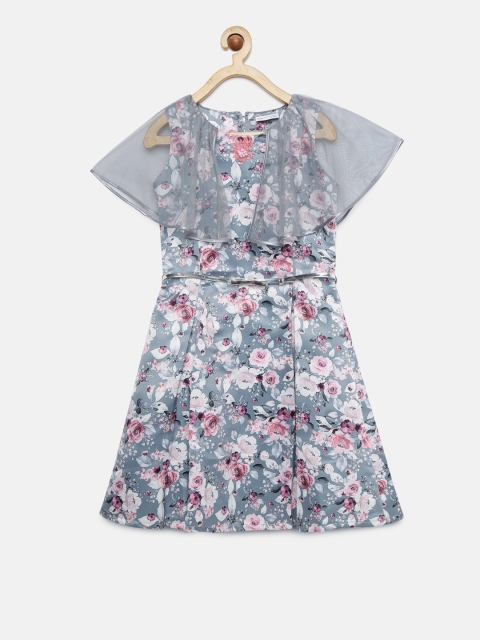 

Peppermint Girls Grey & Pink Printed Fit and Flare Dress