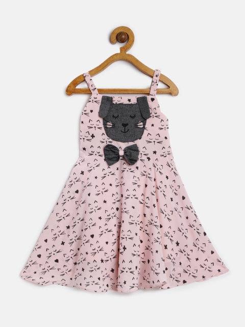 

Peppermint Girls Peach-Coloured Printed Fit and Flare Dress