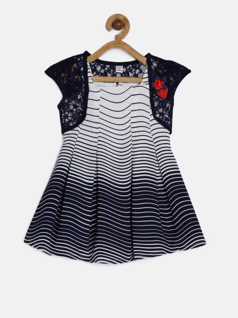 

Peppermint Girls Navy Blue Striped Fit and Flare Dress