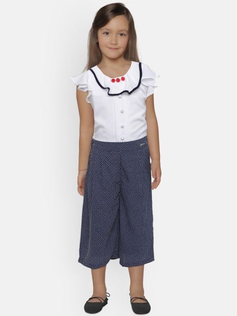 

Peppermint Girls Navy Blue & White Printed Basic Jumpsuit