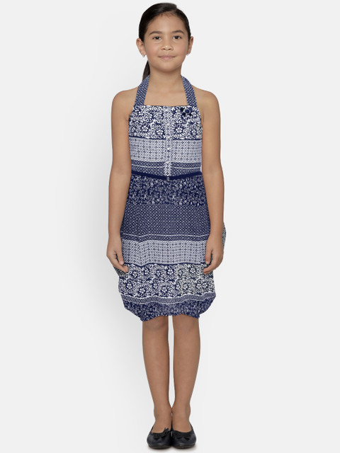 

Peppermint Girls Navy Blue & White Printed Balloon Dress