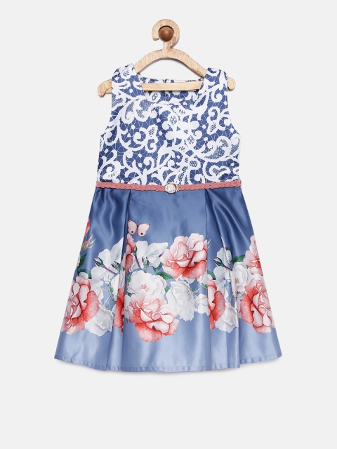 

Peppermint Girls Blue Printed Fit and Flare Dress