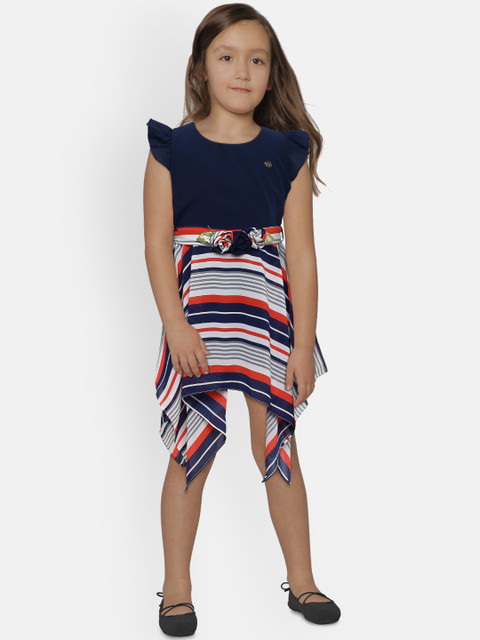 

Peppermint Girls Navy Blue & Red Striped Fit and Flare Dress