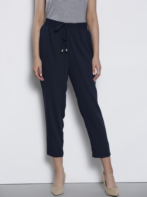 

DOROTHY PERKINS Women Navy Blue Regular Fit Solid Petite Cropped Trousers