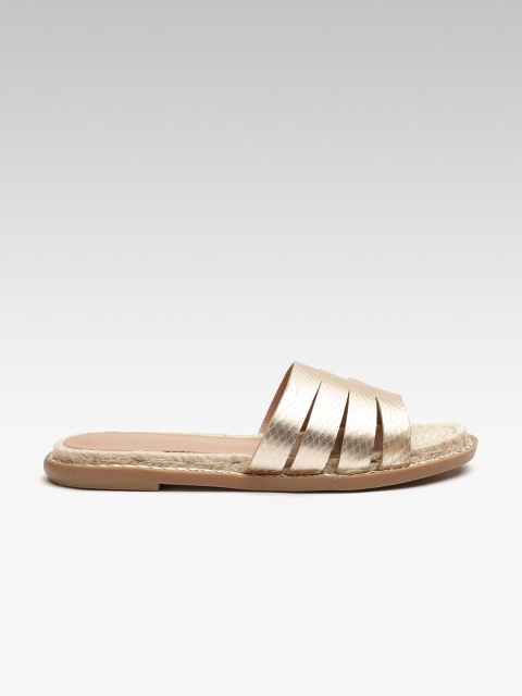 

DOROTHY PERKINS Women Gold-Toned Textured Open Toe Flats