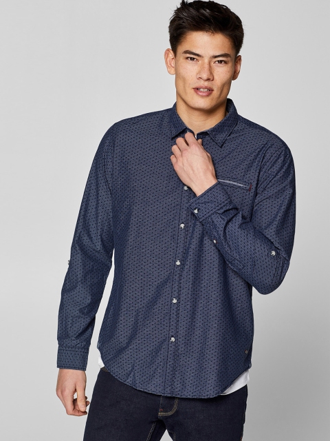 

ESPRIT Men Navy Blue Slim Fit Striped Casual Shirt
