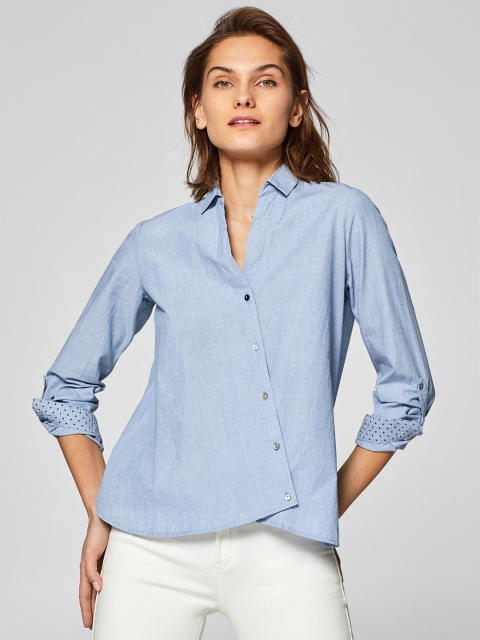 

ESPRIT Women Blue Regular Fit Solid Casual Shirt