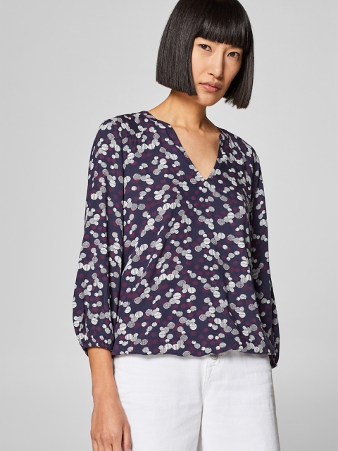 

ESPRIT Women Navy Blue Printed Blouson Top