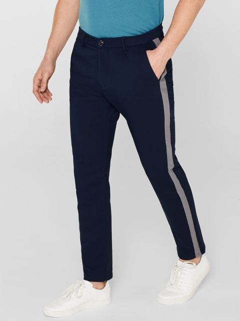

ESPRIT Men Navy Blue Slim Tapered Fit Solid Regular Trousers
