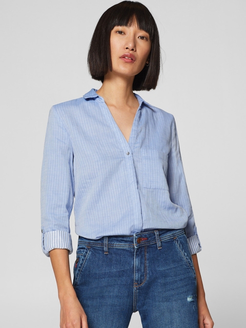 

ESPRIT Women Blue Regular Fit Striped Casual Shirt