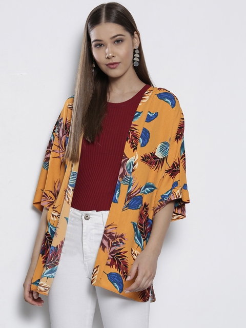 

DOROTHY PERKINS Mustard Yellow & Blue Printed Open Front Shrug