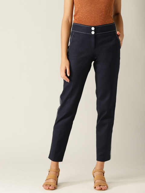 

ESPRIT Women Navy Blue Regular Fit Solid Cropped Trousers