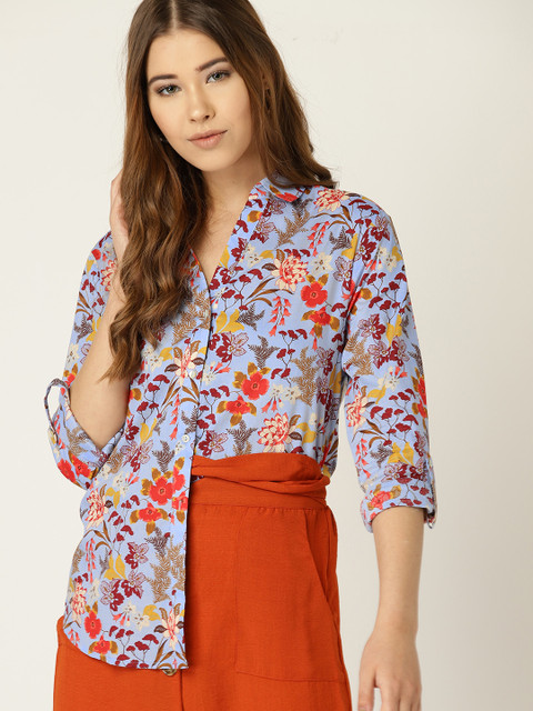 

ESPRIT Women Blue & Red Floral Print Casual Shirt