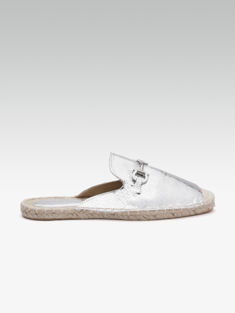 

DOROTHY PERKINS Women Silver-Toned Textured Mules