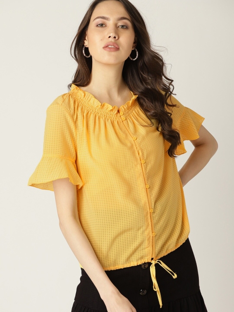 

ESPRIT Women Yellow Self-Checked Top