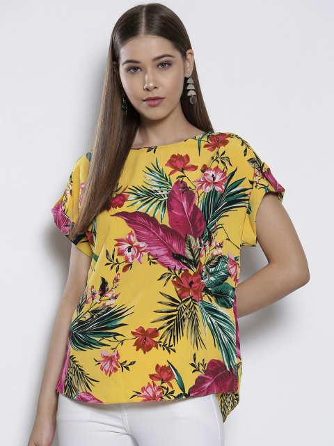 

DOROTHY PERKINS Women Yellow & Pink Printed Top