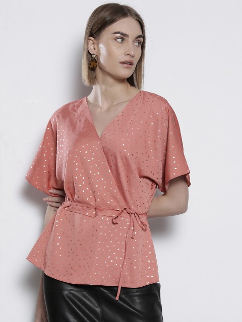 

DOROTHY PERKINS Women Dusty Pink & Golden Printed Wrap Top