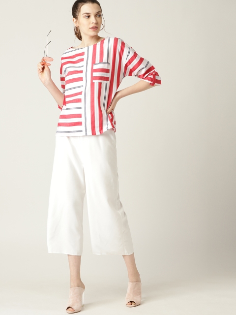 

ESPRIT Women White & Red Striped Boxy Top