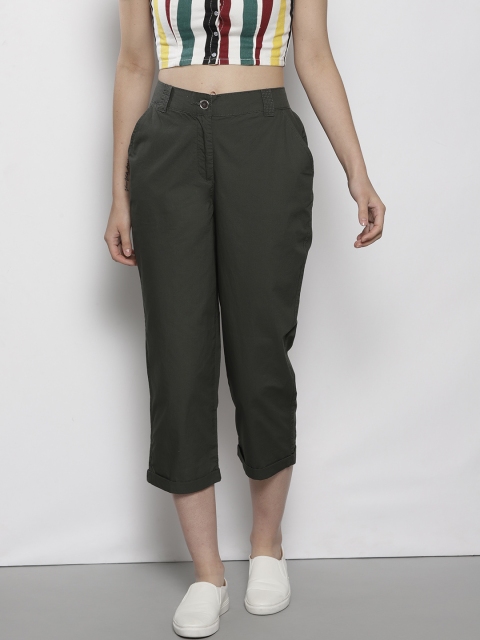 

DOROTHY PERKINS Women Olive Green Regular Fit Solid Cropped Trousers