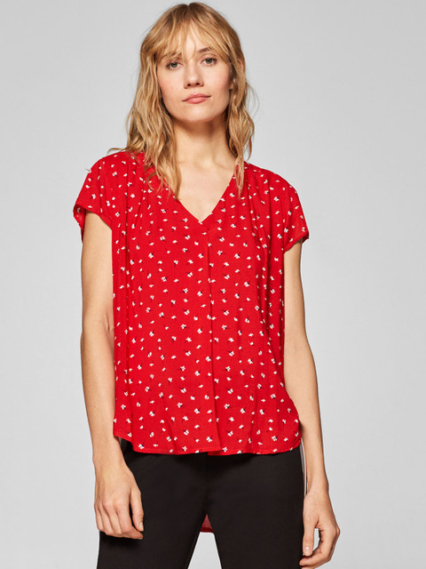 

ESPRIT Women Red Printed High-Low Top