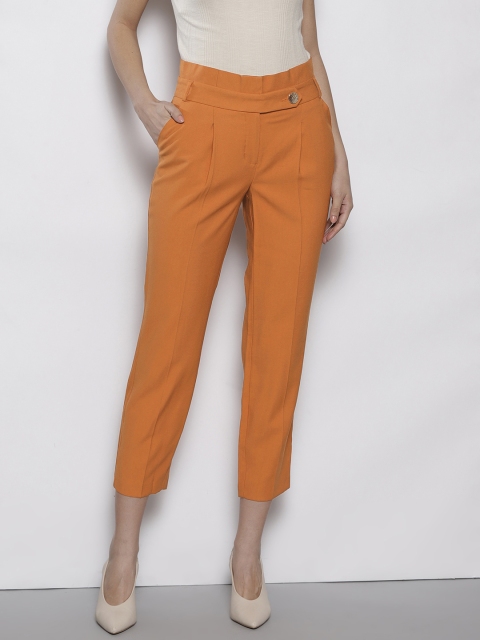 

DOROTHY PERKINS Women Rust Brown Tapered Fit Solid Cropped Trousers