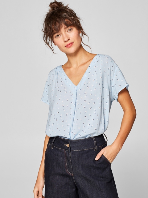 

ESPRIT Women Blue Printed Top