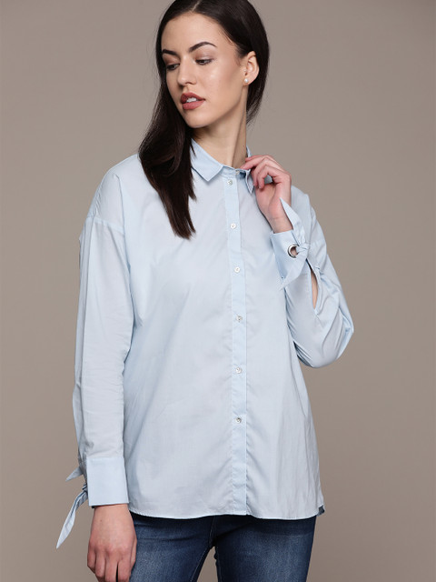 

ESPRIT Women Blue Regular Fit Solid Casual Shirt