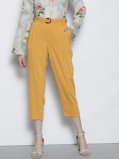 

DOROTHY PERKINS Women Mustard Yellow Solid Petite Regular Trousers